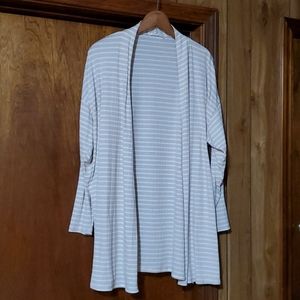 Como Blue 2X Tan and White Striped Cardigan